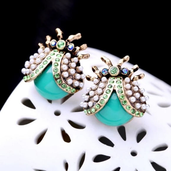 Pearl & Crystal Decorated Bug Earrings - Picture 2 of 4